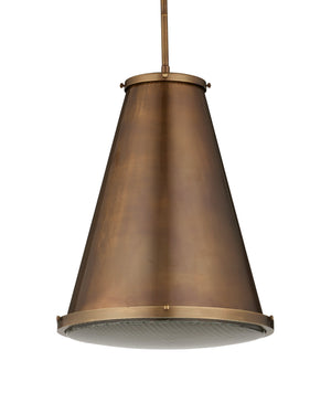 Currey & Company Seafarer Antique Brass Pendant Light with Pebbled Glass for Kitchen or Entryway Antique Brass / Clear 9000-1366