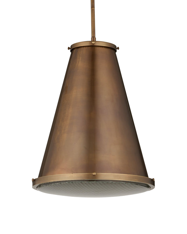 Currey & Company Seafarer Antique Brass Pendant Light with Pebbled Glass for Kitchen or Entryway Antique Brass / Clear 9000-1366