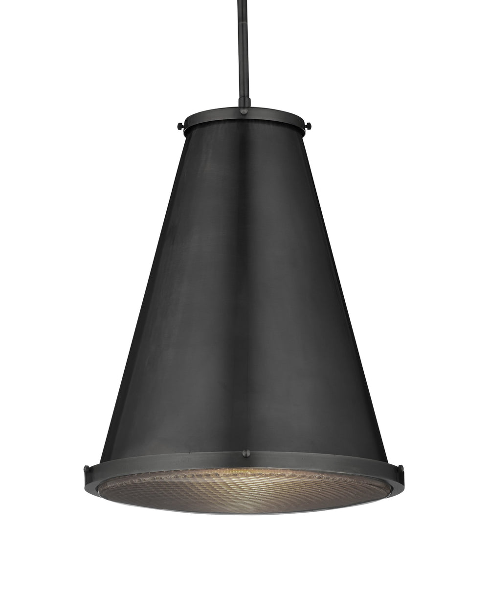Currey & Company Seafarer Antique Brass Pendant Light with Pebbled Glass for Kitchen or Entryway Matte Black / Clear 9000-1367