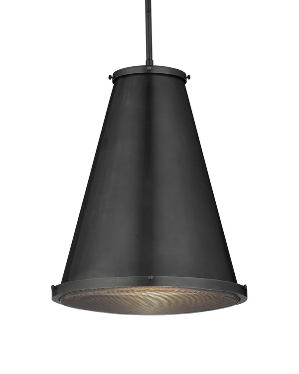 Currey & Company Seafarer Antique Brass Pendant Light with Pebbled Glass for Kitchen or Entryway Matte Black / Clear 9000-1367