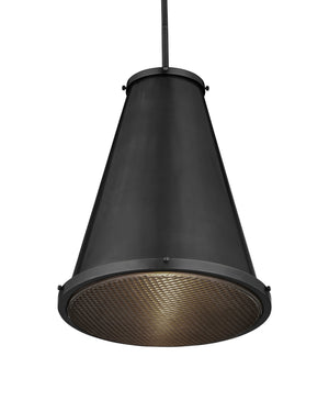Currey & Company Seafarer Antique Brass Pendant Light with Pebbled Glass for Kitchen or Entryway Matte Black / Clear 9000-1367