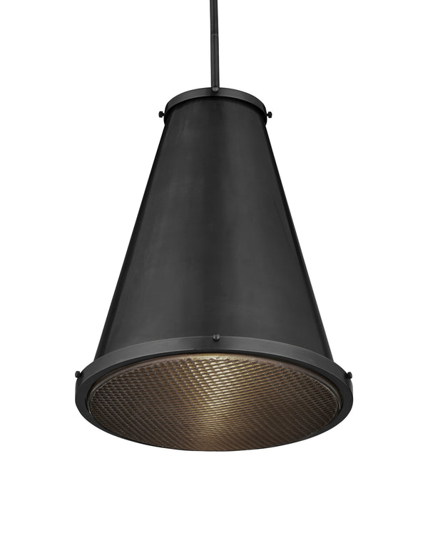 Currey & Company Seafarer Antique Brass Pendant Light with Pebbled Glass for Kitchen or Entryway Matte Black / Clear 9000-1367