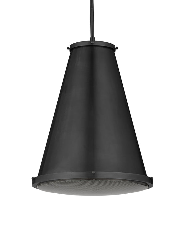 Currey & Company Seafarer Antique Brass Pendant Light with Pebbled Glass for Kitchen or Entryway Matte Black / Clear 9000-1367