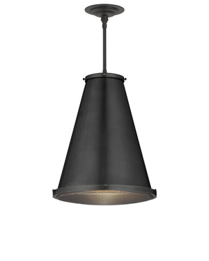 Currey & Company Seafarer Antique Brass Pendant Light with Pebbled Glass for Kitchen or Entryway Matte Black / Clear 9000-1367