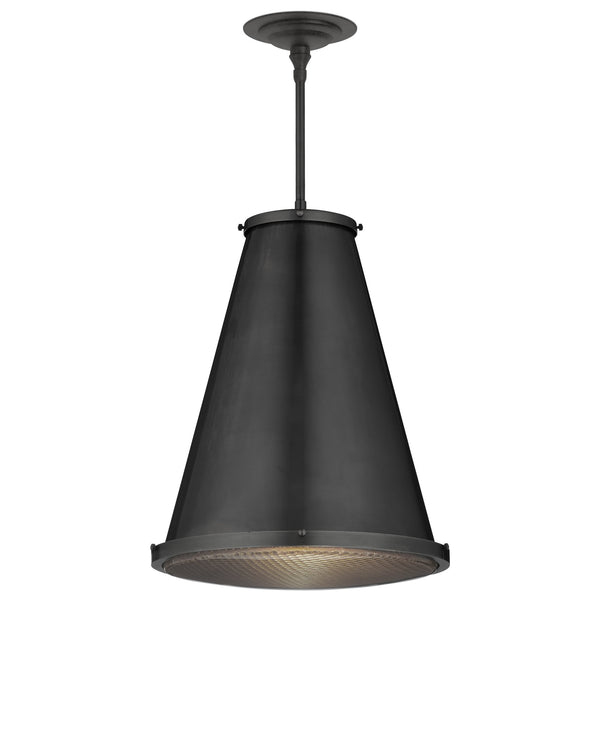 Currey & Company Seafarer Antique Brass Pendant Light with Pebbled Glass for Kitchen or Entryway Matte Black / Clear 9000-1367