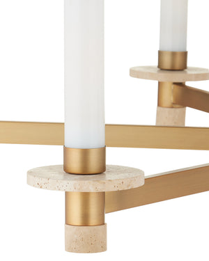 Currey & Company Marcelo Antique Brass Six Light Chandelier with Travertine Stone Accents and Glass Shades 9000-1369