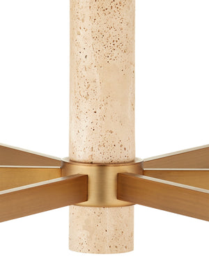Currey & Company Marcelo Antique Brass Six Light Chandelier with Travertine Stone Accents and Glass Shades 9000-1369