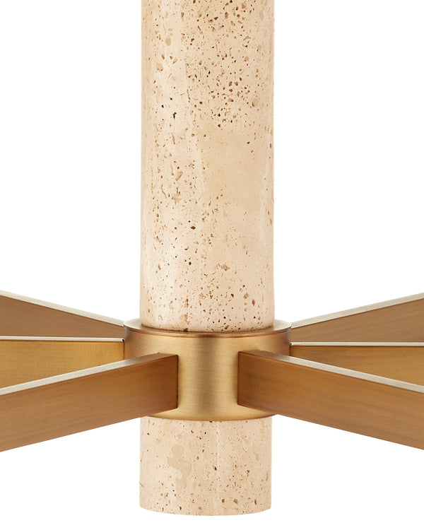 Currey & Company Marcelo Antique Brass Six Light Chandelier with Travertine Stone Accents and Glass Shades 9000-1369