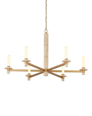 Currey & Company Marcelo Antique Brass Six Light Chandelier with Travertine Stone Accents and Glass Shades 9000-1369