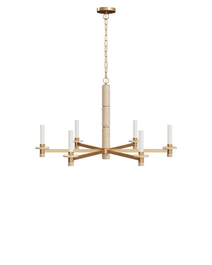 Currey & Company Marcelo Antique Brass Six Light Chandelier with Travertine Stone Accents and Glass Shades 9000-1369