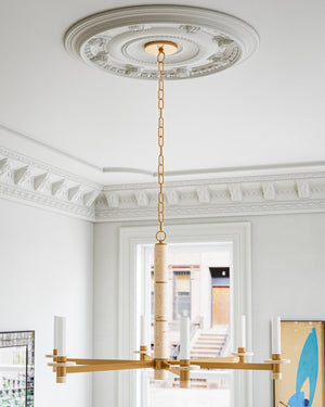 Currey & Company Marcelo Antique Brass Six Light Chandelier with Travertine Stone Accents and Glass Shades 9000-1369
