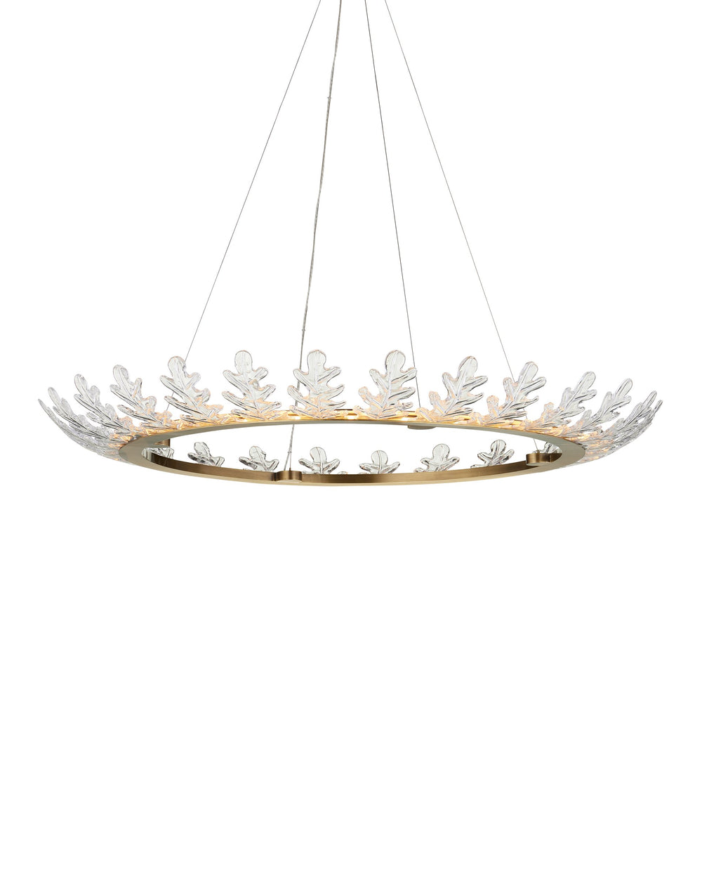 Currey & Company Oakwreath Antique Brass Chandelier with Molded Glass Leaf Crown for Dining Rooms 9000-1372