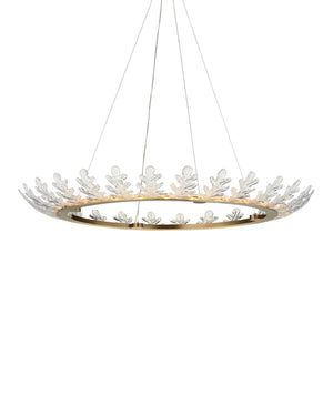 Currey & Company Oakwreath Antique Brass Chandelier with Molded Glass Leaf Crown for Dining Rooms 9000-1372