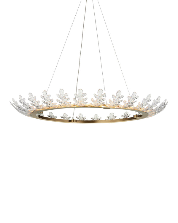 Currey & Company Oakwreath Antique Brass Chandelier with Molded Glass Leaf Crown for Dining Rooms 9000-1372