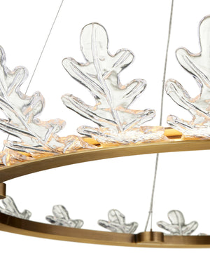 Currey & Company Oakwreath Antique Brass Chandelier with Molded Glass Leaf Crown for Dining Rooms 9000-1372