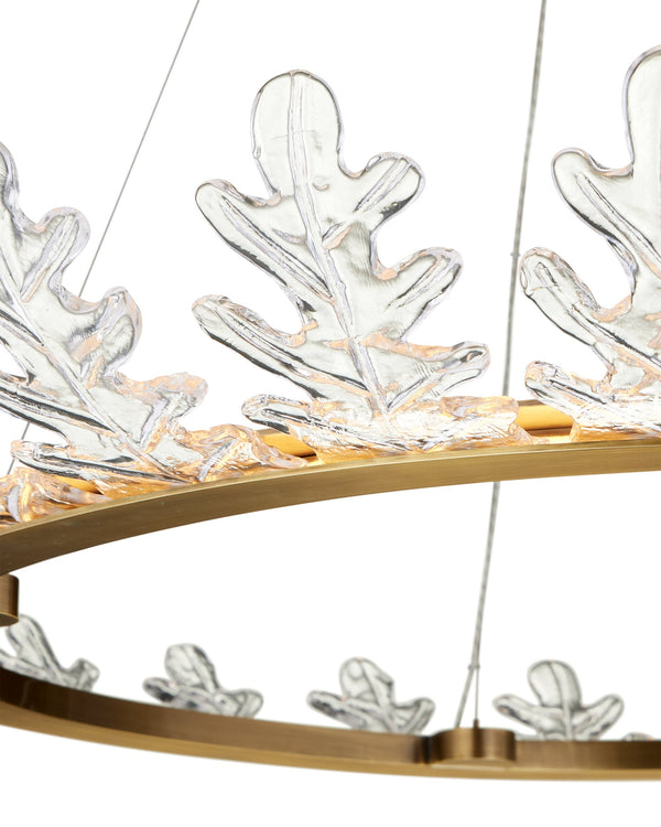 Currey & Company Oakwreath Antique Brass Chandelier with Molded Glass Leaf Crown for Dining Rooms 9000-1372