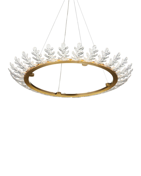 Currey & Company Oakwreath Antique Brass Chandelier with Molded Glass Leaf Crown for Dining Rooms 9000-1372