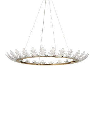 Currey & Company Oakwreath Antique Brass Chandelier with Molded Glass Leaf Crown for Dining Rooms 9000-1372