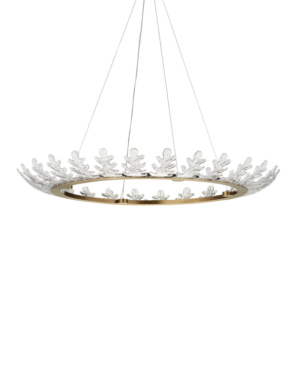 Currey & Company Oakwreath Antique Brass Chandelier with Molded Glass Leaf Crown for Dining Rooms 9000-1372