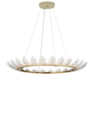 Currey & Company Oakwreath Antique Brass Chandelier with Molded Glass Leaf Crown for Dining Rooms 9000-1372