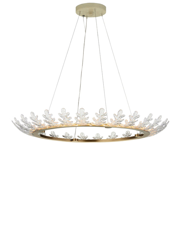 Currey & Company Oakwreath Antique Brass Chandelier with Molded Glass Leaf Crown for Dining Rooms 9000-1372