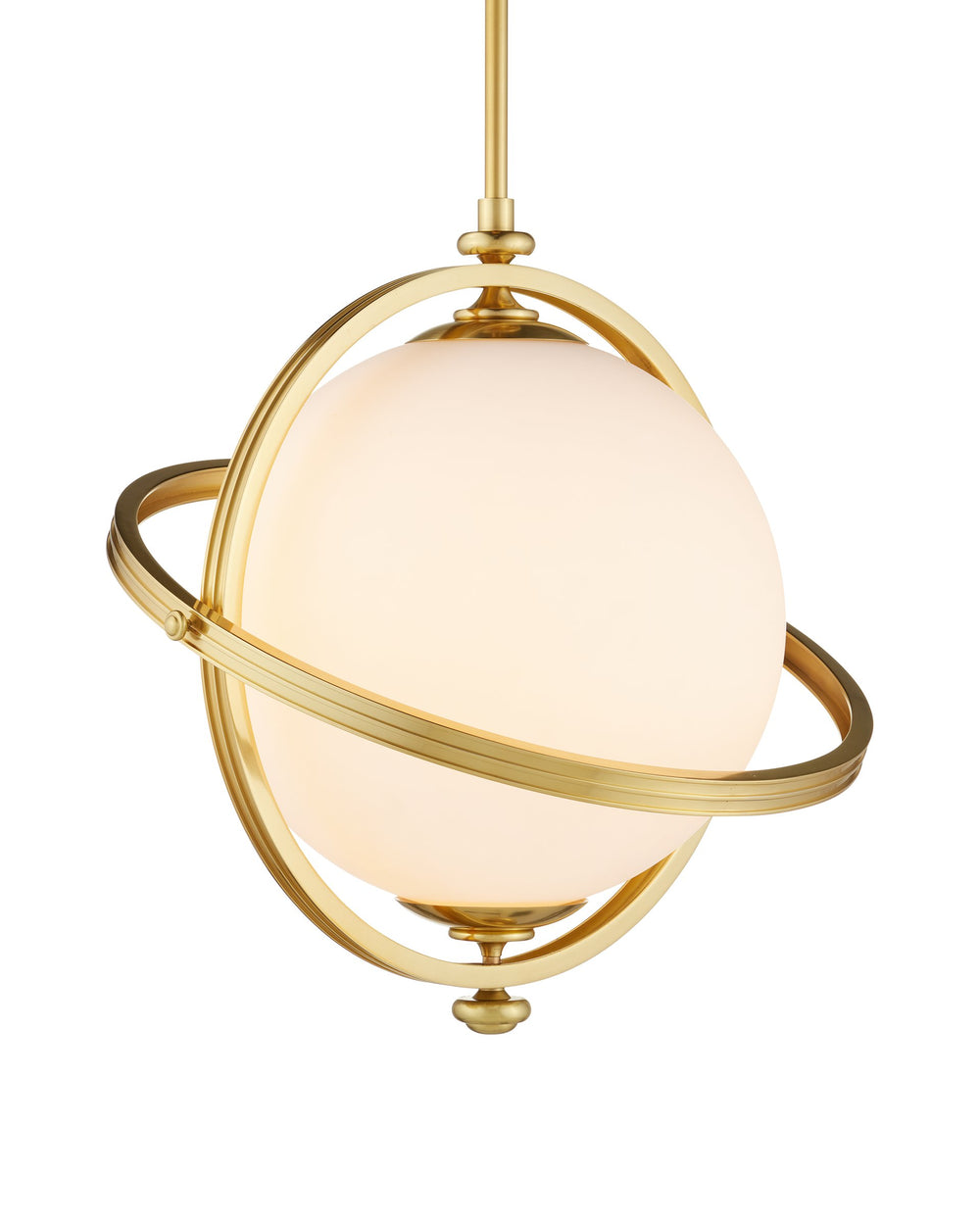 Currey & Company Astral Gold Orbital Ring Pendant Light with Opaque Globe for Dining or Entryway 9000-1373