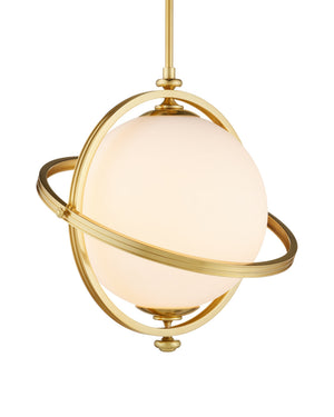Currey & Company Astral Gold Orbital Ring Pendant Light with Opaque Globe for Dining or Entryway 9000-1373