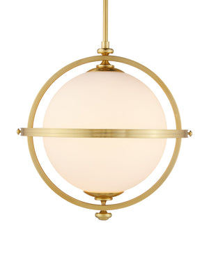 Currey & Company Astral Gold Orbital Ring Pendant Light with Opaque Globe for Dining or Entryway 9000-1373