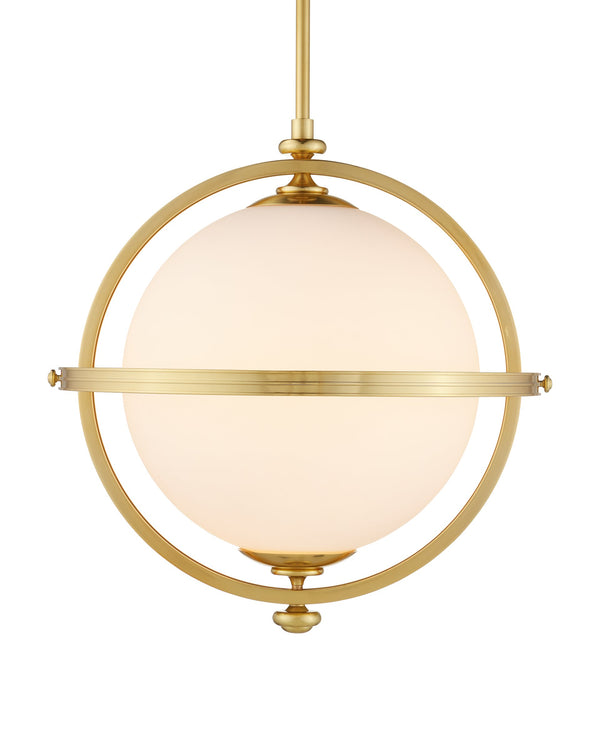 Currey & Company Astral Gold Orbital Ring Pendant Light with Opaque Globe for Dining or Entryway 9000-1373