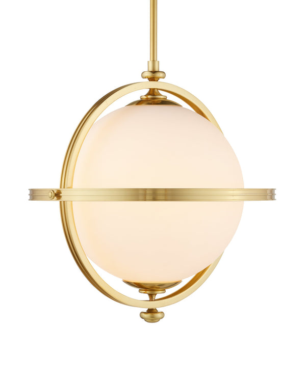 Currey & Company Astral Gold Orbital Ring Pendant Light with Opaque Globe for Dining or Entryway 9000-1373