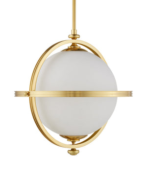 Currey & Company Astral Gold Orbital Ring Pendant Light with Opaque Globe for Dining or Entryway 9000-1373