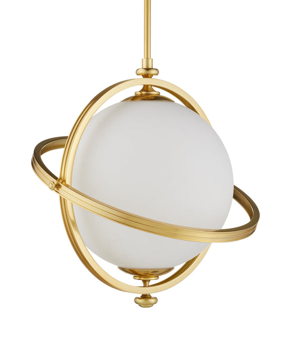 Currey & Company Astral Gold Orbital Ring Pendant Light with Opaque Globe for Dining or Entryway 9000-1373