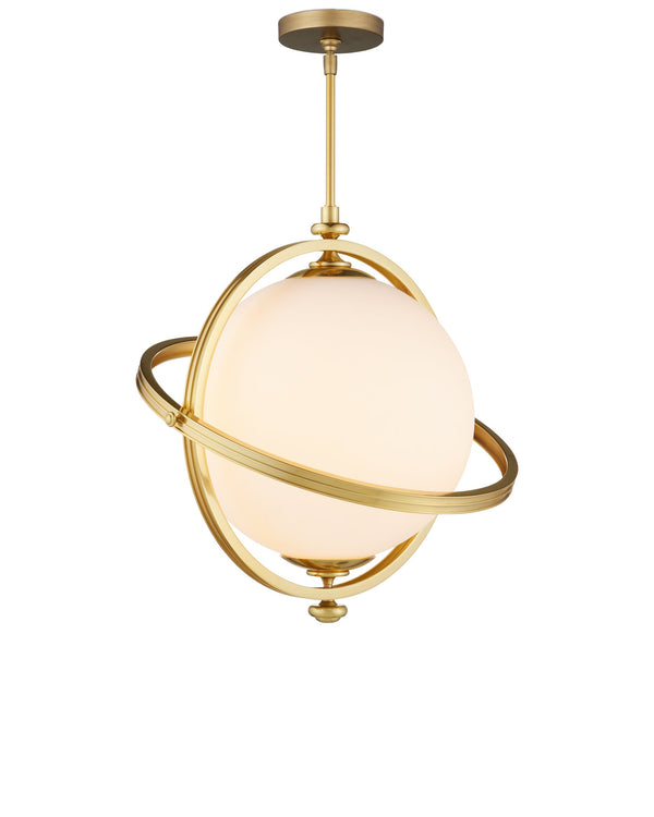 Currey & Company Astral Gold Orbital Ring Pendant Light with Opaque Globe for Dining or Entryway 9000-1373