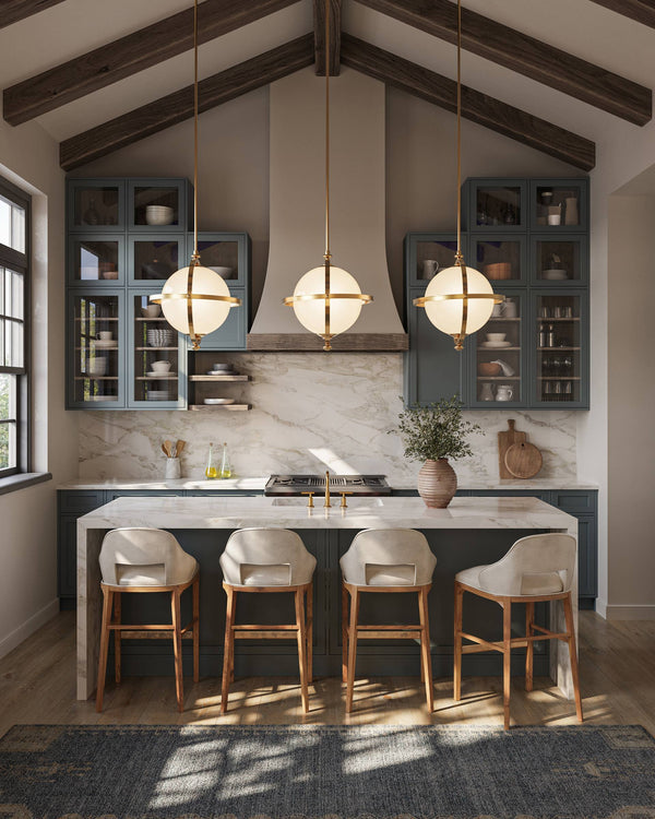 Currey & Company Astral Gold Orbital Ring Pendant Light with Opaque Globe for Dining or Entryway 9000-1373