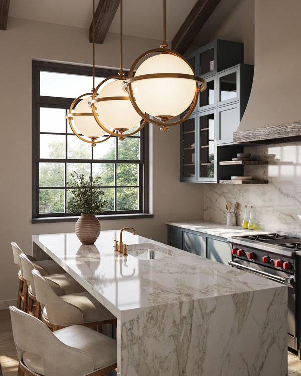 Currey & Company Astral Gold Orbital Ring Pendant Light with Opaque Globe for Dining or Entryway 9000-1373
