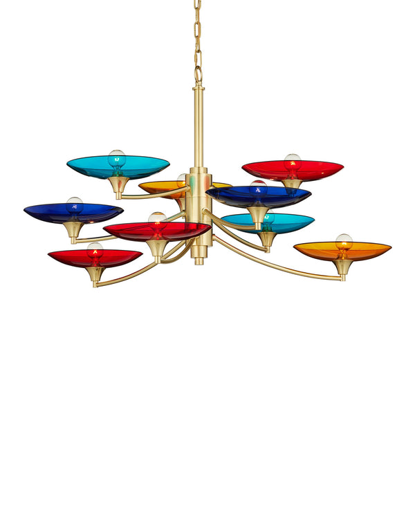 Currey & Company Veneto Currey and Company Brass Chandelier with Colorful Glass Discs for Dining Rooms Medium 9000-1374