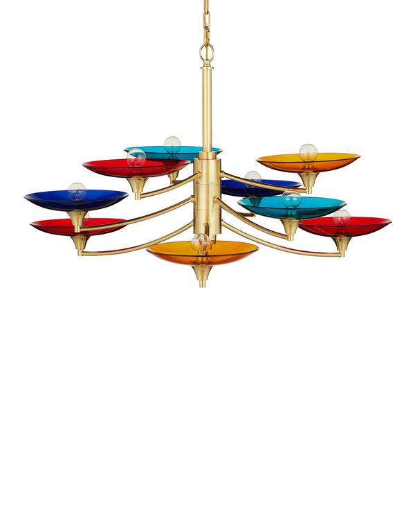 Currey & Company Veneto Currey and Company Brass Chandelier with Colorful Glass Discs for Dining Rooms Medium 9000-1374