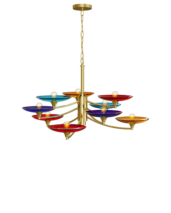 Currey & Company Veneto Currey and Company Brass Chandelier with Colorful Glass Discs for Dining Rooms Medium 9000-1374