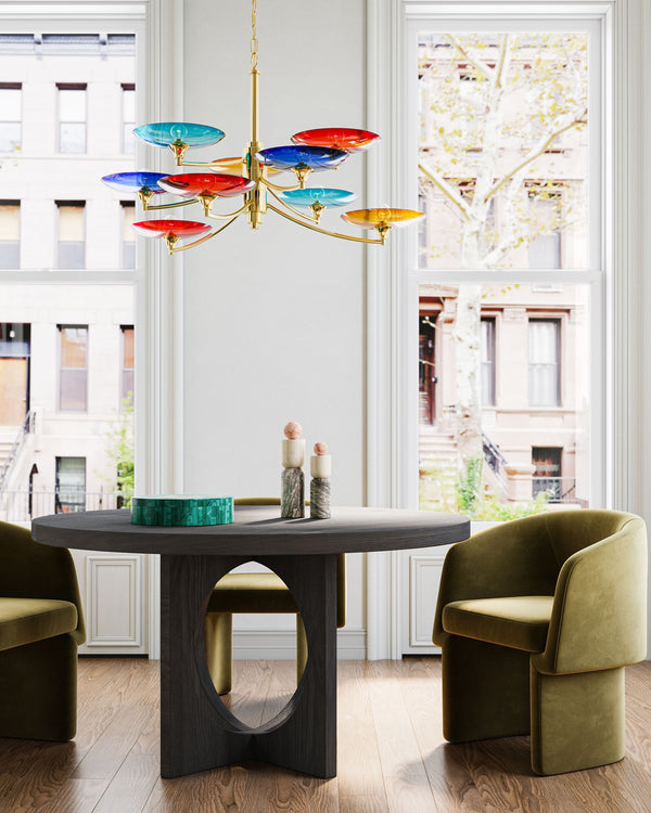 Currey & Company Veneto Currey and Company Brass Chandelier with Colorful Glass Discs for Dining Rooms Medium 9000-1374