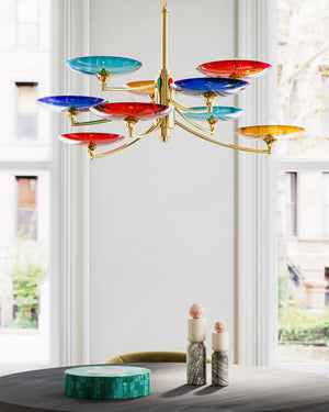 Currey & Company Veneto Currey and Company Brass Chandelier with Colorful Glass Discs for Dining Rooms Medium 9000-1374