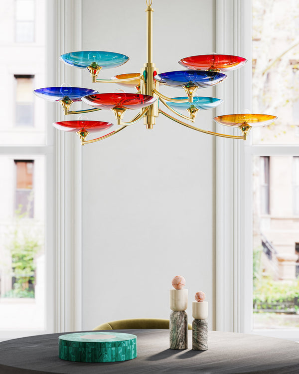 Currey & Company Veneto Currey and Company Brass Chandelier with Colorful Glass Discs for Dining Rooms Medium 9000-1374
