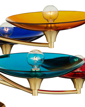 Currey & Company Veneto Currey and Company Brass Chandelier with Colorful Glass Discs for Dining Rooms Large 9000-1375