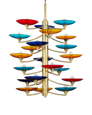 Currey & Company Veneto Currey and Company Brass Chandelier with Colorful Glass Discs for Dining Rooms Large 9000-1375