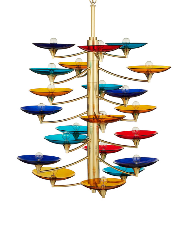 Currey & Company Veneto Currey and Company Brass Chandelier with Colorful Glass Discs for Dining Rooms Large 9000-1375