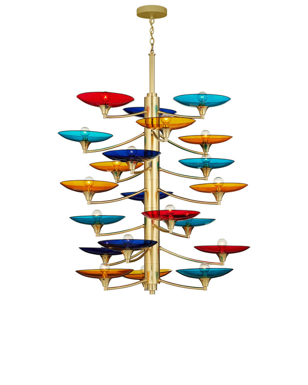 Currey & Company Veneto Currey and Company Brass Chandelier with Colorful Glass Discs for Dining Rooms Large 9000-1375