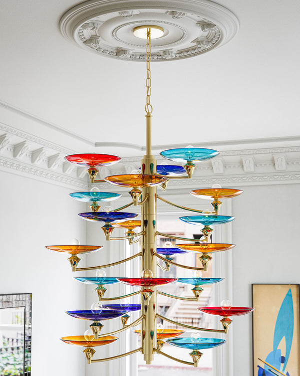 Currey & Company Veneto Currey and Company Brass Chandelier with Colorful Glass Discs for Dining Rooms Large 9000-1375