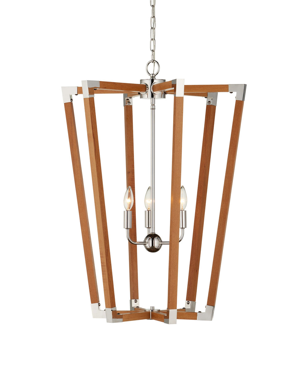 Currey & Company Boyd Natural Teak Wood Lantern Chandelier with Polished Nickel Accents for Dining Rooms 9000-1376