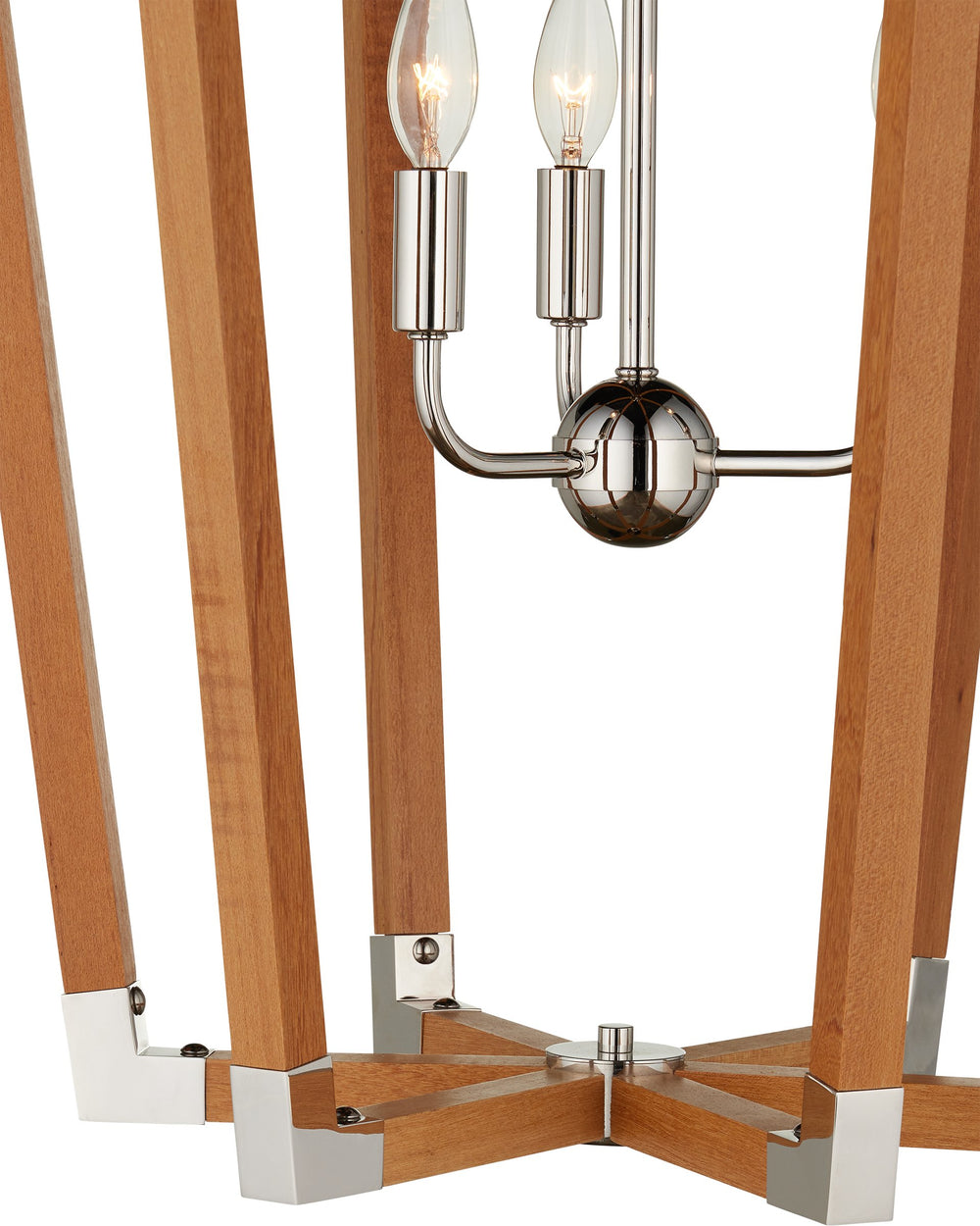 Currey & Company Boyd Natural Teak Wood Lantern Chandelier with Polished Nickel Accents for Dining Rooms 9000-1376