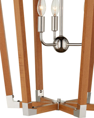 Currey & Company Boyd Natural Teak Wood Lantern Chandelier with Polished Nickel Accents for Dining Rooms 9000-1376
