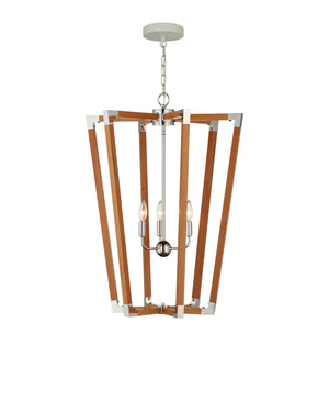 Currey & Company Boyd Natural Teak Wood Lantern Chandelier with Polished Nickel Accents for Dining Rooms 9000-1376